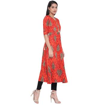 Orange printed cotton kurtas-and-kurtis 4