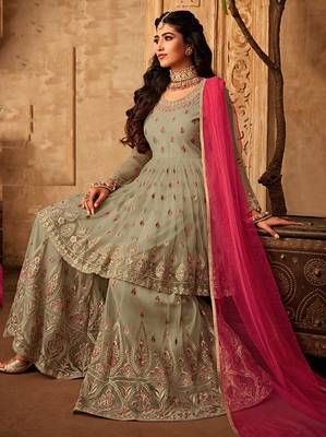 Light-green embroidered net salwar 3