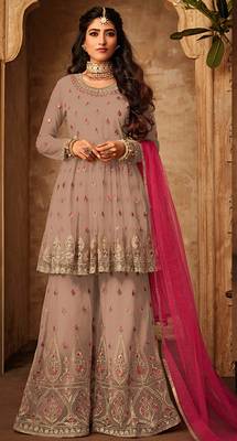 Light-peach embroidered net salwar 1