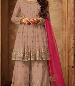Light-peach embroidered net salwar