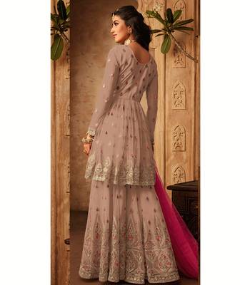 Light-peach embroidered net salwar 2