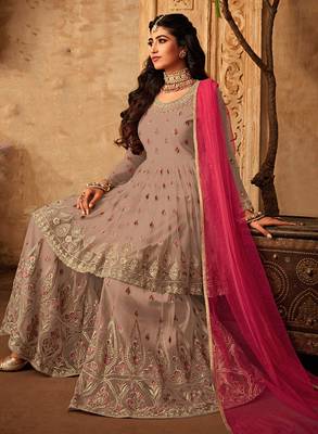 Light-peach embroidered net salwar 3