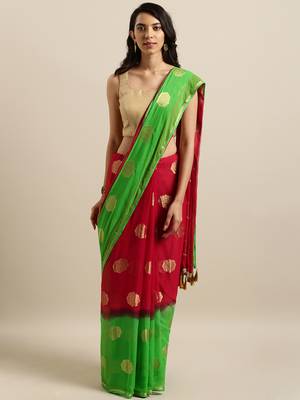 Red woven faux georgette saree with blouse 1