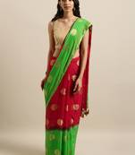 Red woven faux georgette saree with blouse