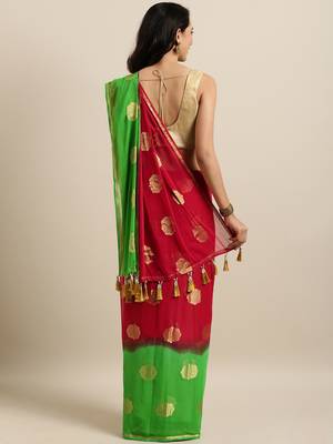 Red woven faux georgette saree with blouse 2