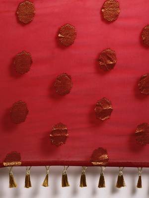 Red woven faux georgette saree with blouse 4