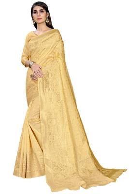 Cream woven banarasi saree with blouse 1