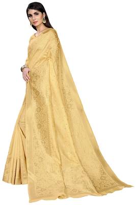 Cream woven banarasi saree with blouse 2