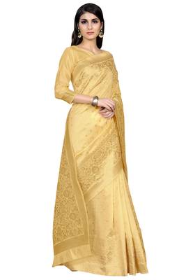 Cream woven banarasi saree with blouse 3