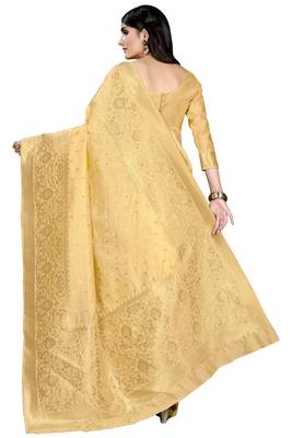 Cream woven banarasi saree with blouse 4