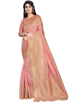 Pink woven banarasi saree with blouse 1