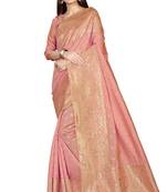 Pink woven banarasi saree with blouse