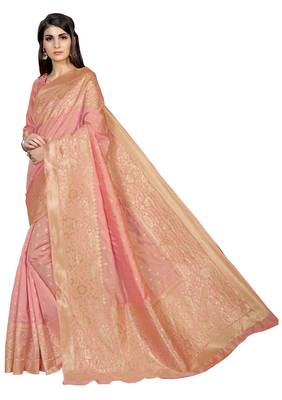 Pink woven banarasi saree with blouse 2