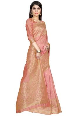 Pink woven banarasi saree with blouse 3