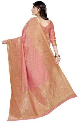 Pink woven banarasi saree with blouse 4