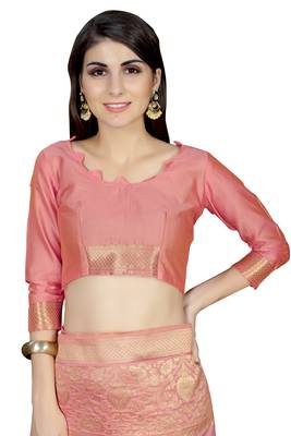 Pink woven banarasi saree with blouse 5