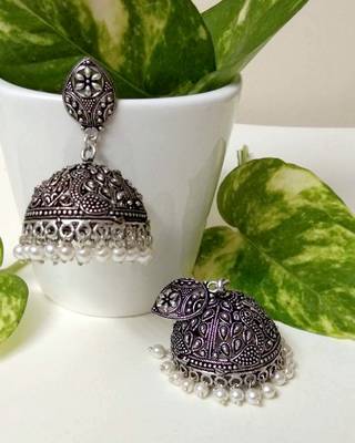 Silver Agate Jhumkas 1