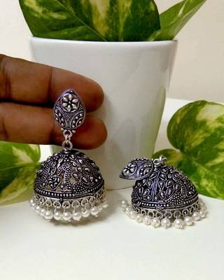 Silver Agate Jhumkas 2