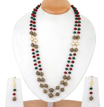 Maroon Green Tanjore 2 Layered Onex Necklace Sets 1
