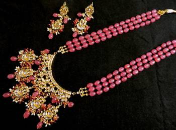 Wedding Kundan Premium Semi Precious Pink Onex Necklace Sets 1