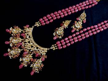 Wedding Kundan Premium Semi Precious Pink Onex Necklace Sets 2