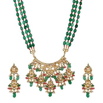 Wedding Premium Kundan Semi Precious Beads Green Onyx Necklace Sets 1