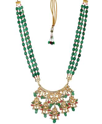 Wedding Premium Kundan Semi Precious Beads Green Onyx Necklace Sets 2