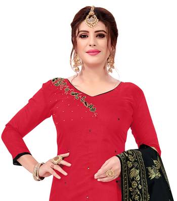 Pink Slub Cotton Hand Work Dress Material With Banarasi Dupatta 2
