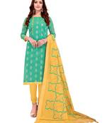 Turquoise & Yellow Banarasi Jacquard Dress Material With Thread Work Modal Silk Dupatta