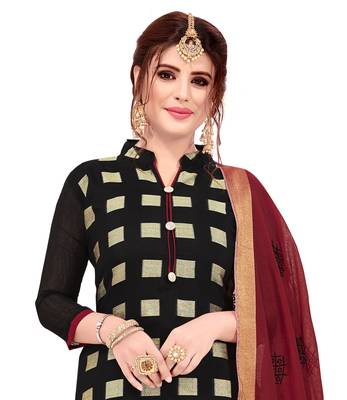 Black & Maroon Banarasi Jacquard Dress Material With Thread Work Modal Silk Dupatta 2