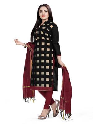 Black & Maroon Banarasi Jacquard Dress Material With Thread Work Modal Silk Dupatta 4
