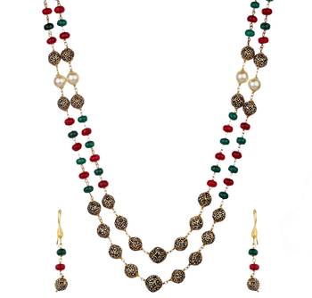 Maroon Green Tanjore 2 Layered Onex Necklace Sets 2