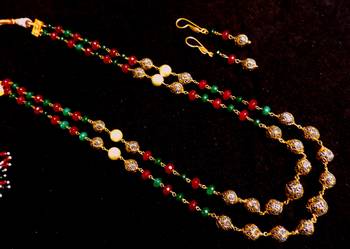 Maroon Green Tanjore 2 Layered Onex Necklace Sets 3