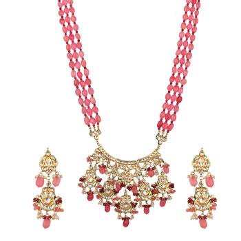 Wedding Kundan Premium Semi Precious Pink Onex Necklace Sets 3