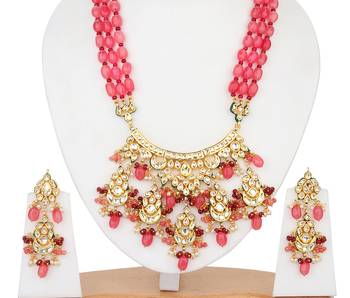 Wedding Kundan Premium Semi Precious Pink Onex Necklace Sets 4