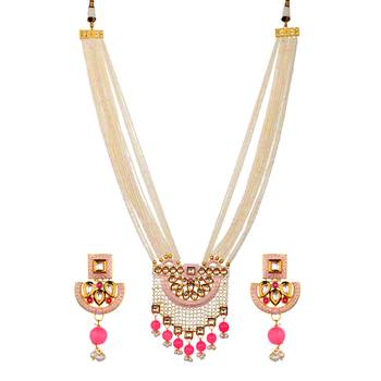 Pink Kundan Semi Precious Beads Necklace Sets 1