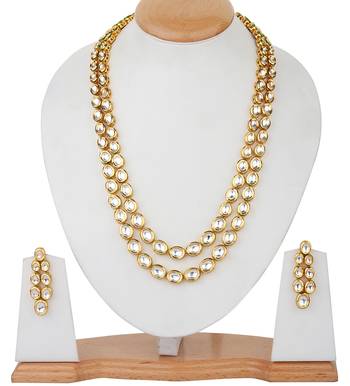 Gold Kundan 2 Layered Semi Precious Beads  Necklace Sets 1