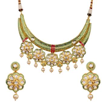 Wedding Premium Hasli Green Kundan Necklace Sets 1