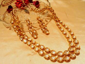 Gold Kundan 2 Layered Semi Precious Beads  Necklace Sets 2