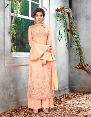 Peach embroidered chiffon salwar 4