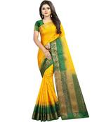 Yellow woven banarasi silk saree with blouse