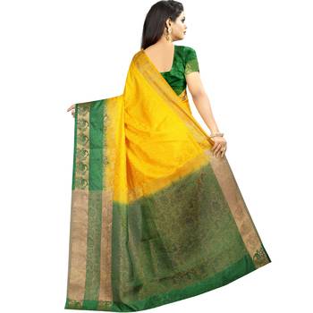 Yellow woven banarasi silk saree with blouse 4