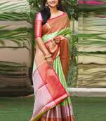 Light green woven cotton silk saree with blouse