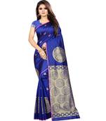 Blue woven banarasi silk saree with blouse