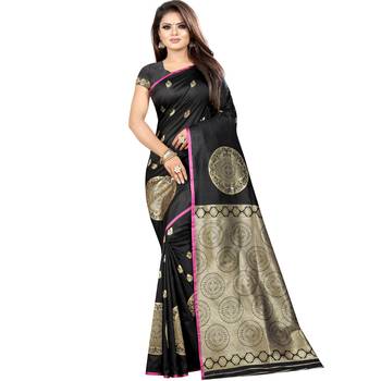 Black woven banarasi silk saree with blouse 1