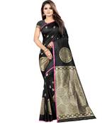 Black woven banarasi silk saree with blouse