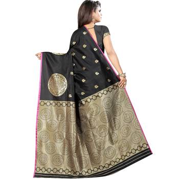 Black woven banarasi silk saree with blouse 2