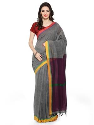 grey woven khadi cotton saree 1