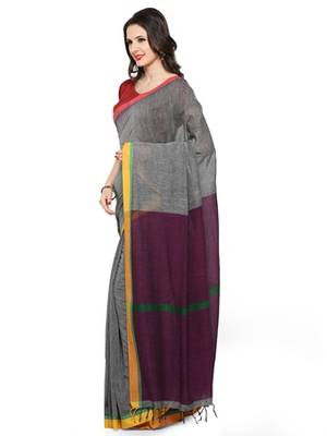 grey woven khadi cotton saree 2