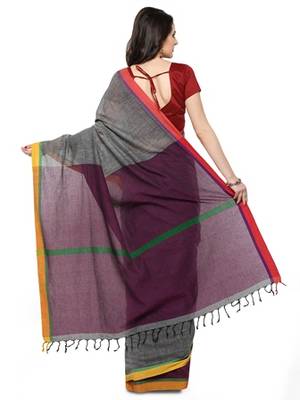 grey woven khadi cotton saree 3